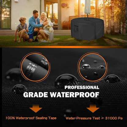 Round Patio Table Cover with Umbrella Hole - 94"DIA x 23"H (COVER SIZE，NOT TABLE SIZE) Heavy Duty Waterproof 600D Oxford Fabric Outdoor Lawn Patio Furniture Covers