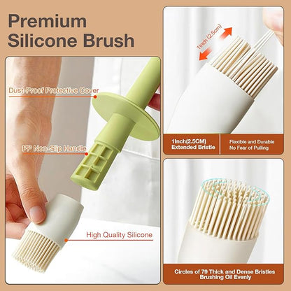 YARRAMATE 300ml /10oz Oil Dispenser with Brush - Glass Oil Bottle for Kitchen with Silicone Heat Resistant Basting Brush - Cooking Brush for Vinegar Sauce BBQ Grill Frying - Green