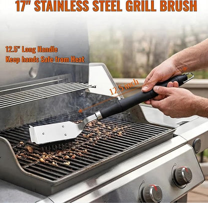 Grill Brush with Scraper& Extra Long Handle -Heat Insulated & Detachable for Gas, Charcoal, Electric Grills | Stainless Steel Wire Grill Brush BBQ Cleaning Tool for Outdoor Grill | Gift for Men