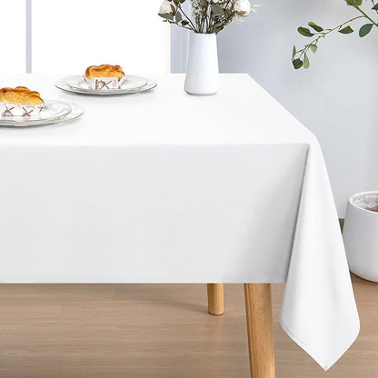 DWCN Rectangle Tablecloth - 60 x 84 Inch - Waterproof Stain and Wrinkle Resistant Washable Table Cloth, Decorative Fabric Table Cover for Kitchen Dining Room Party and Outdoor Use, White