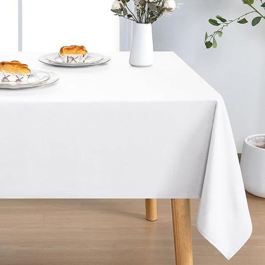 DWCN Rectangle Tablecloth - 60 x 84 Inch - Waterproof Stain and Wrinkle Resistant Washable Table Cloth, Decorative Fabric Table Cover for Kitchen Dining Room Party and Outdoor Use, White