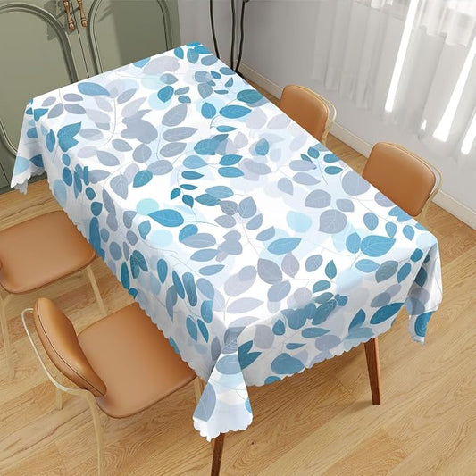 Grey Teal Leaf Decorative Rectangle Tablecloth Summer Watercolor Leaves Rectangle Kitchen Table Cover Oblong Tablecloth for Dining Table Buffet Parties Patio Camping 52" x 70" 4-6 Seats