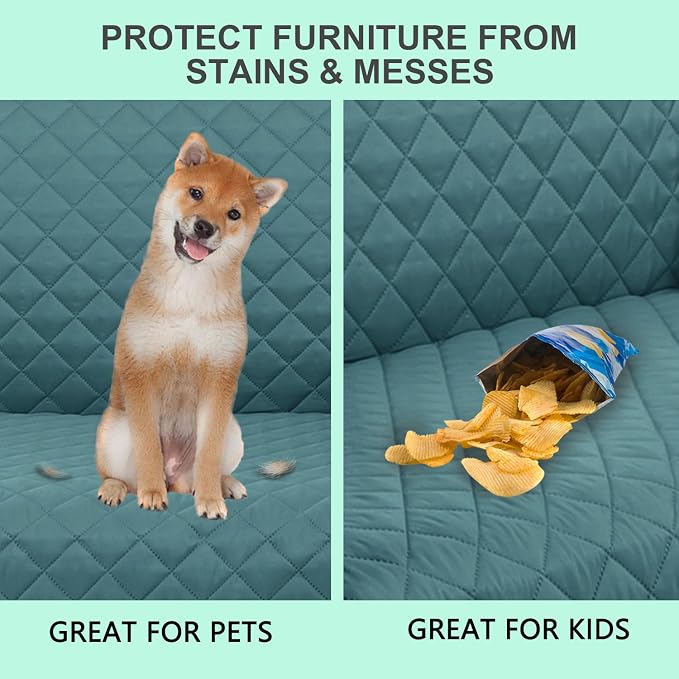 Reversible 45" Small Loveseat Sofa Covers, Blue/Beige | Loveseat Covers for Dogs Water Repellent, Friendly Furniture Protector with Elastic Straps for Living Room