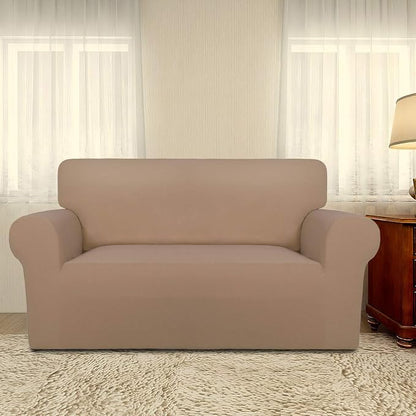 PureFit Stretch Loveseat Covers Fleece Couch Covers for Sofa Camel | 1-Piece Sofa Slipcover Soft Couch Protector, Sofa Cover Washable with Non Skid Foam and Elastic Bottom for Kids, Dogs