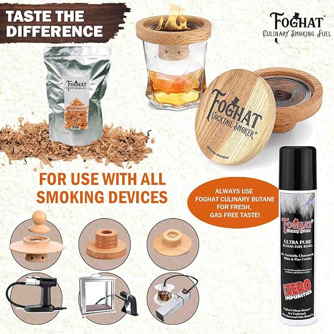 Foghat Cocktail Smoker Wood Chips - 100oz Bourbon Resurrection Shavings for Smoker, Whiskey & Drink Infuser Kit - Natural Culinary Wood Smoking Chips for Hand held Cocktail Smoke Gun & Drink Smokers
