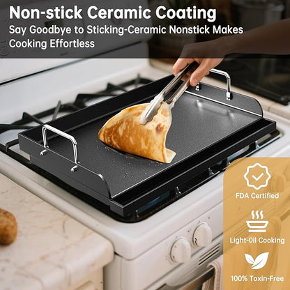 Nonstick Griddle for Gas Grill, 25" x 16" Ceramic Coated Flat Top Griddle for Stove Top, Heavy-Duty, Even Heating, Easy Clean, for Outdoor BBQ & Everyday Cooking