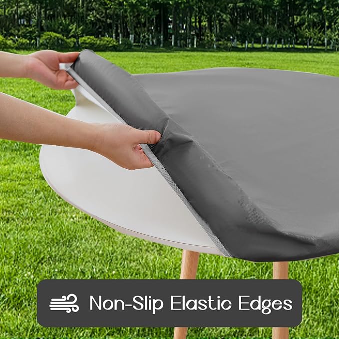 Romanstile Round Fitted Vinyl Tablecloth with Elastic Edge 100% Waterproof | Table Covers for 57"- 68" Tables, Wipeable Flannel Backed Plastic Table Cloths for Dinner, Picnic, Camping, Outdoor, Grey