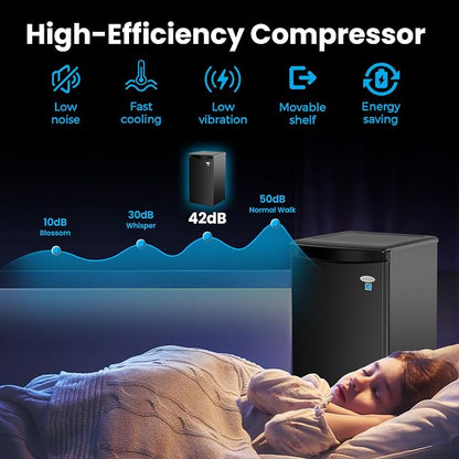 roomwell E-Star 3.3 Cu Ft Mini Fridge without Freezer - AUTO DEFROST, Reversible Single Door, Glass Shelf Refrigerator - A Space-Saving Marvel for Your Bedroom, Dorm, and Office