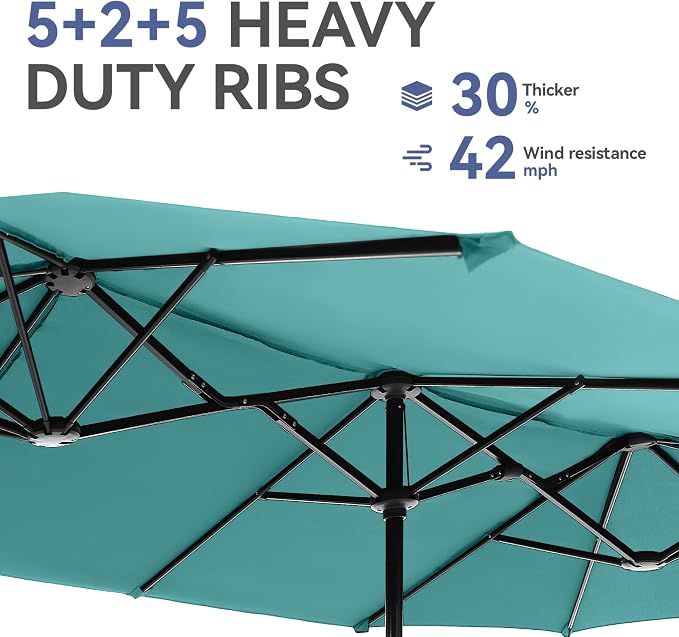 GREEN PARTY 13 ft Outdoor Patio Umbrella, Large Rectangular Table Umbrellas | Double-Sided, UV & Fade Resistant Canopy for Deck Poolside Garden Backyard, Market Umbrella with Crank & 1.5" Pole, Turquoise