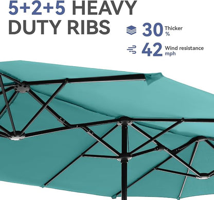 GREEN PARTY 13 ft Outdoor Patio Umbrella, Large Rectangular Table Umbrellas | Double-Sided, UV & Fade Resistant Canopy for Deck Poolside Garden Backyard, Market Umbrella with Crank & 1.5" Pole, Turquoise