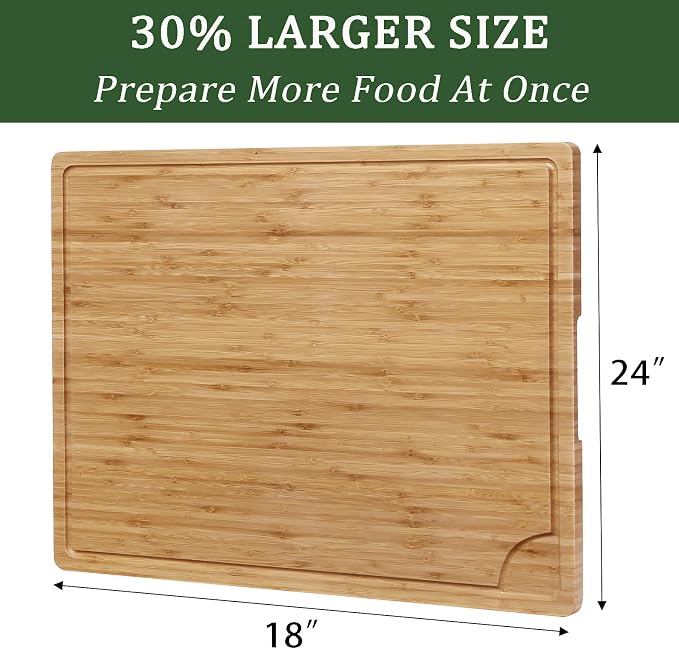 24 x 18 Bamboo Cutting Board, Large Kitchen Chopping Board for Meat, Butcher Block Cutting Board, Carving Board with Handle and Juice Groove for Turkey, Meat, Vegetables, BBQ