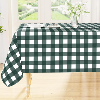 Smiry Picnic Table Cloth, Vinyl Tablecloths with Flannel Backing, 60"x84" | Waterproof Rectangle Table Cloth, Wipeable Buffalo Plaid Table Cover for Indoor and Outdoor (Hunter Green & White)