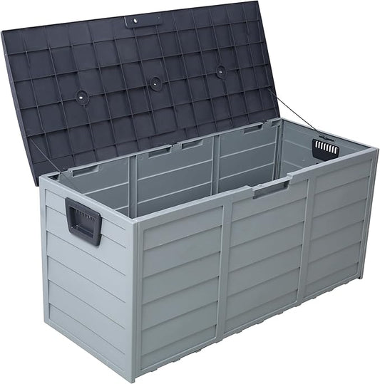 All Weather UV Resistant 75 Gallon Deck Box with Wheels Outdoor Storage Bin for Patio Furniture Cushions Garden Tools Pool Toys Backyard Patio Organization
