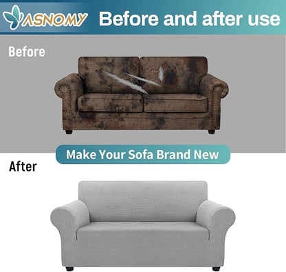 Asnomy Stretch Couch Covers Washable, loveseat Cover Slipcovers,Silver | 1-Piece Sofa Cover(55"-78") loveseat cover Furniture Protector Soft Jacquard,Non-Slip Elastic Bottom for Dogs & Kids
