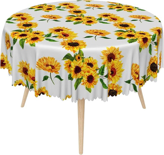 Sunflowers Table Cloth for Circle Tables 70 Inch Sun Flowers Table Cloth Perfect for Spring Home Decor Yellow Flower Waterproof Polyester Round Tablecloth for BBQ Camping Picnic Decor