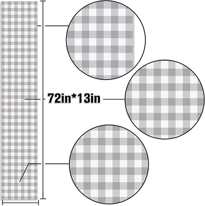 Grey and White Checkered Table Runner Gingham Birthday Wedding Baby Shower Party Decoration BBQ Picnic Dining Room Home Kitchen Table Decor (Grey, 13" x 72")