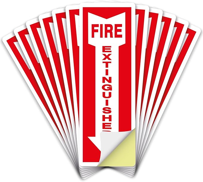 OLANZU Pack of 18 Fire Extinguisher Stickers 4"x 12"- 5 Mil Vinyl - Fire Extinguisher Sign for business with Arrow- Durable Self Adhesive, Weatherproof and UV Protected-Ideal for Office, Home and Outdoor places
