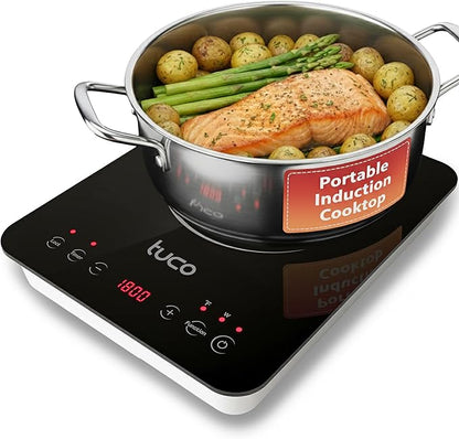TUCO Portable Induction Cooktop Burner Hot Plate Electric Stove with Shatter-Proof Ceramic Glass, LCD Sensor Touch, ETL Certified, 20 Cooking Modes, 1800 Watts