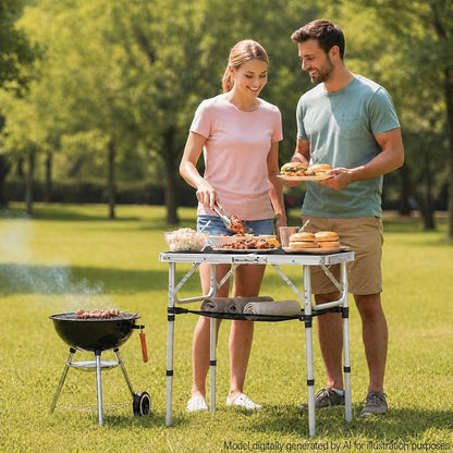 YUFIFAIRY Small Folding Table Portable, 24''L x16''W Foldable Camp Table | Lightweight Aluminum Frame, 3 Adjustable Height 10"/19"/27.5", For Indoor, Outdoor, Cooking, Picnic, Black Table
