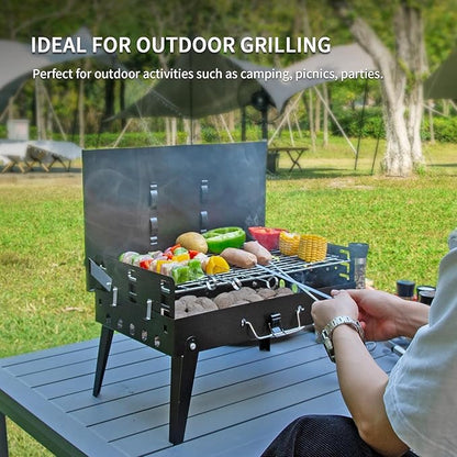 Portable Charcoal Grill, Foldable BBQ Kit Easy to Carry, Small Table Top Charcoal Grill for Camping, Outdoor Cooking Folding Portable Lightweight Grills for Picnics, Tailgating and Backyard Grilling