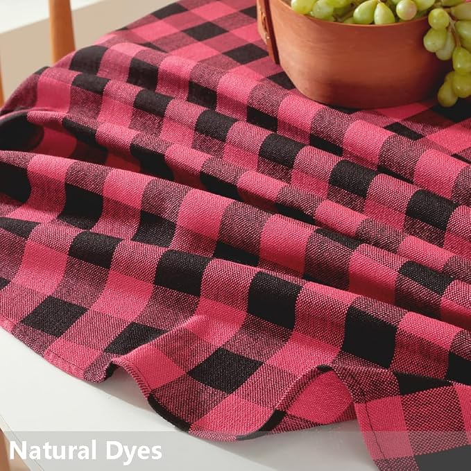 TruDelve Round Christmas Tablecloth 60 Inch Red and Black Checkered Cloth Tablecloths Circle Table Cloth (Red,60",Round)
