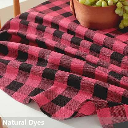 TruDelve Round Christmas Tablecloth 60 Inch Red and Black Checkered Cloth Tablecloths Circle Table Cloth (Red,60",Round)
