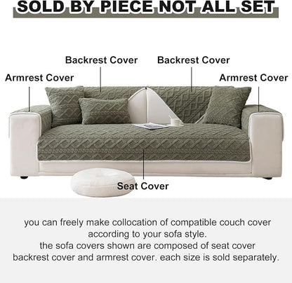 vctops Geometric Jacquard Plush Sofa Couch Covers Farmhouse Neutral Non Slip Sectional Couch Cover Soft Warm Sofa Slipcover for Dogs, Children, Pets Furniture Protector (Army Green,43"x82")
