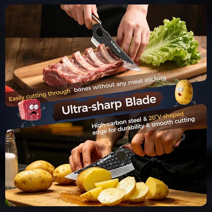 Viking Knife, Hand Forged Japanese Chef knife with Sheath | High Carbon Stainless Steel Japanese Knife, Sharp Boning Cleaver for Meat Cutting Home Camping BBQ Gifts for Men