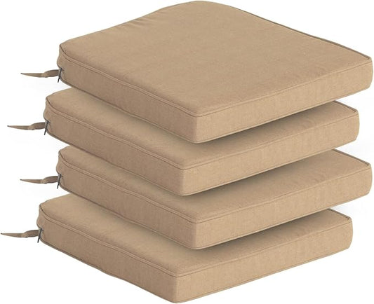 Goodgoods 19.5 x 20 Outdoor Chair Cushions Set of 4, Fade-Resistant & Water-Resistant Patio Seat Cushion Pads with Ties, 30D High-Resilience Foam for Dining Room Kitchen Chairs, Toffee