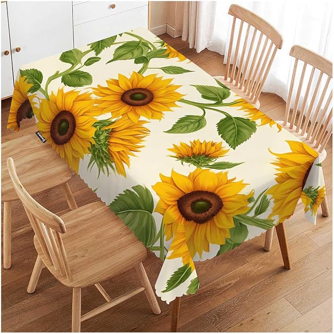 Swono Sunflowers Yellow Table Cover Beautiful Garden Sunflower 50x72 Inch Table Cloth for Rectangle Tables Buffet Tablecloth Parties Coffee BBQ Kitchen Dinning Picnic