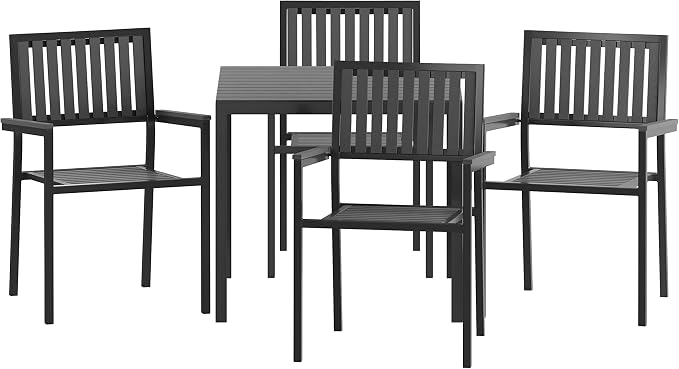 Flash Furniture Poly Resin Indoor/Outdoor Seating, Black, 5-Piece Set | Table and 4 Chairs, Commercial Grade, Indoor/Outdoor Use