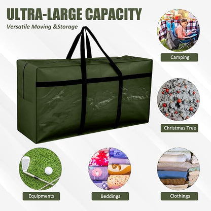 4 Pcs 96 Gallon Extra Large Moving Bags Heavy Duty Storage Bag with Strong Zipper Handle Foldable XXL Jumbo Storage Tote Packing Moving Box for College Dorm Travel Cloth Duffle (Green)