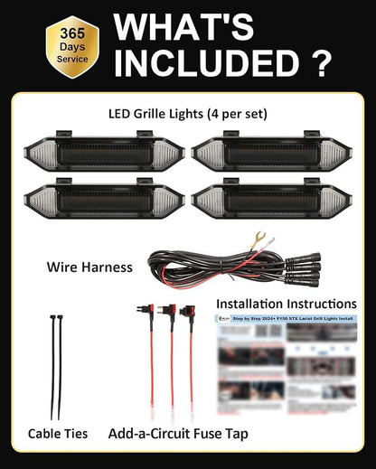 Front Grill Raptor Lights for Ford F150 2024 2025 2026 (White, Lariat) | 5th Gen F150 Grille Marker Lights, Waterproof F150 LED Lights Accessories, Snap-in Installation, OEM Style, Off-road Driving