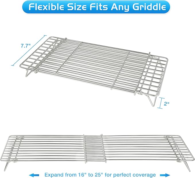 CANDANA Griddle Warming Rack for Blackstone 17 22 28 36 Inch Adjustable Upper Grid Shelf for Weber Pit Boss Nexgrill Charbroil and Most Tabletop Flat Top Grill Parts BBQ Accessories - Pack of 2