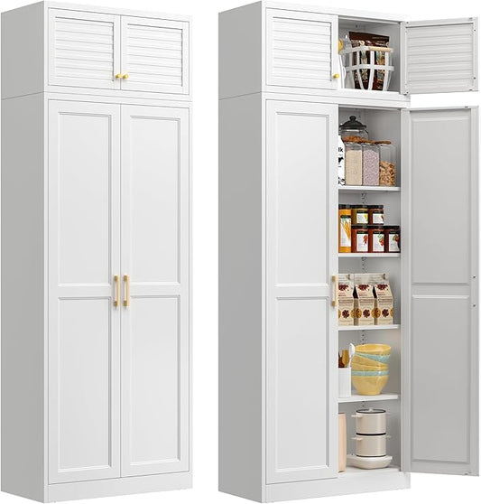 Polup Kitchen Pantry Cabinet, 86 Inch Tall Metal Storage Cabinet, Metal Pantry cabinets with Doors and Shelves, White Storage Cabinets for Living, Dining, Office, Bathroom, Garage, Assembly Required