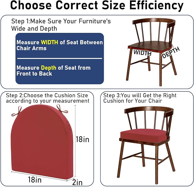 Topotdor Outdoor Chair Cushions Set of 2, 18"x18"x2" Waterproof Patio Chair Cushions for Outdoor Furniture, Round Corner Outdoor Seat Cushions Color Fastness Chair Pads with Ties, Bright Red