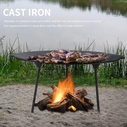 Outdoor Large Charcoal Grill Plate, Large Cake Pit, Cast Iron Pan, Camping Frying Pan, Driving Wrought Iron Grill, Barbecue Grill, Portable Folding Grill,M