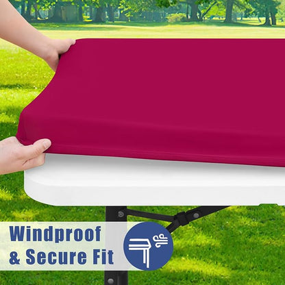 Moosfor Spandex 5 Foot Rectangle Table Cloth, Elastic Fitted Tablecloths for Picnic, Stretch Washable Patio Table Cover for Outdoor, Camping, Banquet and Parties (Fuchsia, 30"x60")