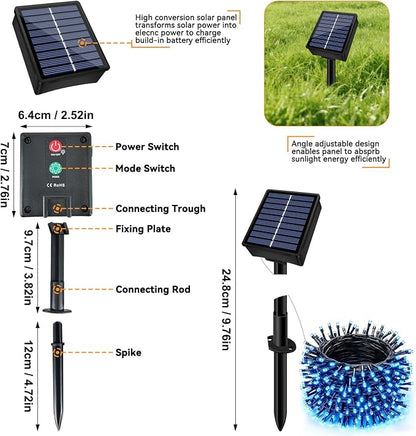 Solar String Lights Outdoor Waterproof 2 Pack Total 66ft 200LED Blue | 8 Modes Twinkle Lights Solar Fairy Lights for Patio, Garden Yard Party Wedding Tree Christmas Halloween Decoration