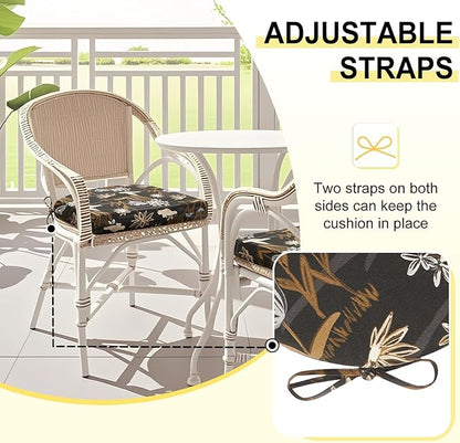 downluxe Outdoor Chair Cushions Set of 4 for Patio Furniture, Water-Resistant Patio Chair Cushions with Ties, High Density Foam Outdoor Seat Cushion, 17" X 16" X 2", Nightbird