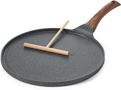 SENSARTE 10 Inch Nonstick Crepe Pan Granite Coating Pancake Pan Gray | Swiss Granite Coating Dosa Pan Pancake Flat Skillet Tawa Griddle with Stay-Cool Handle, Induction Compatible