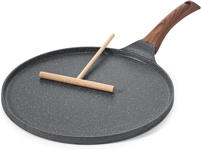 SENSARTE 12 Inch Nonstick Crepe Pan Granite Coating Pancake Pan Gray | Swiss Granite Coating Dosa Pan Pancake Flat Skillet Tawa Griddle with Stay-Cool Handle, Induction Compatible