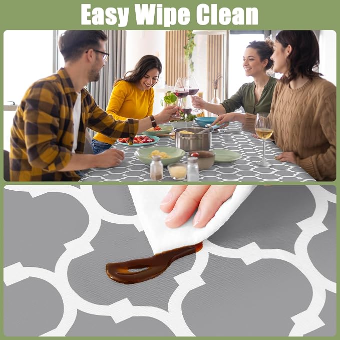 Smiry Picnic Fitted Table Cover, 6 Foot Flannel Backed Vinyl Tablecloth | Waterproof Elastic Stretch Table Cloth, Wipeable Plastic Tablecloth for Camping, Indoor & Outdoor (Grey, 42" x 72")