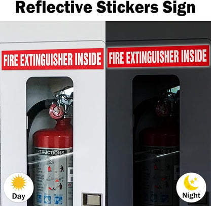T&R Fire Extinguisher Inside Sign Stickers - 10 Pack - 9" x 1.7" Self-Adhesive Vinyl Reflective, UV resistant, Waterproof, Fade and Scratch Resistant, Suitable for Vehicles Indoor and Outdoor - Red