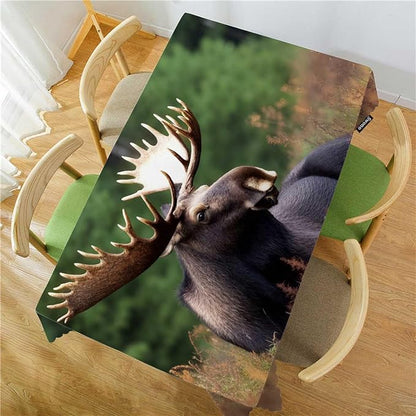 Swono Moose Tablecloth Wild Animal Moose Rest Grass Forest Decorative Table Cover Tabletop Table Cloth for Kitchen, Party Banquet and Holiday Tablecloth, 52x70 Inch(4-6 Seats)