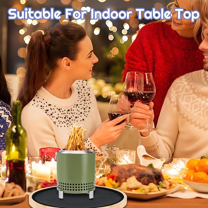 2 Pcs Tabletop Fire Pit Mat Set 10" Heat Resistant Mats Round Wooden Bamboo Tray with Fireproof Pad for Indoor Outdoor Winter Stoves to Protect Countertop and Table (12inch)