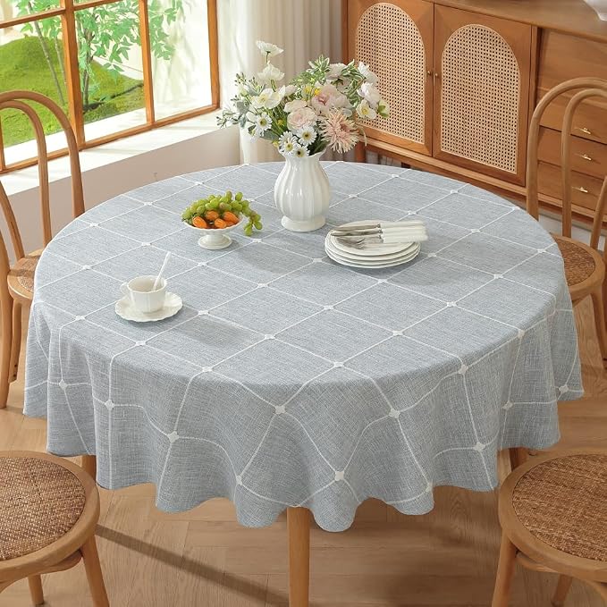 TruDelve Round Tablecloth 60 Inch Blue Fabric Farmhouse Cloth Tablecloths Circle Outdoor Picnic Table Cloth Round Cover (Blue,60",Round)