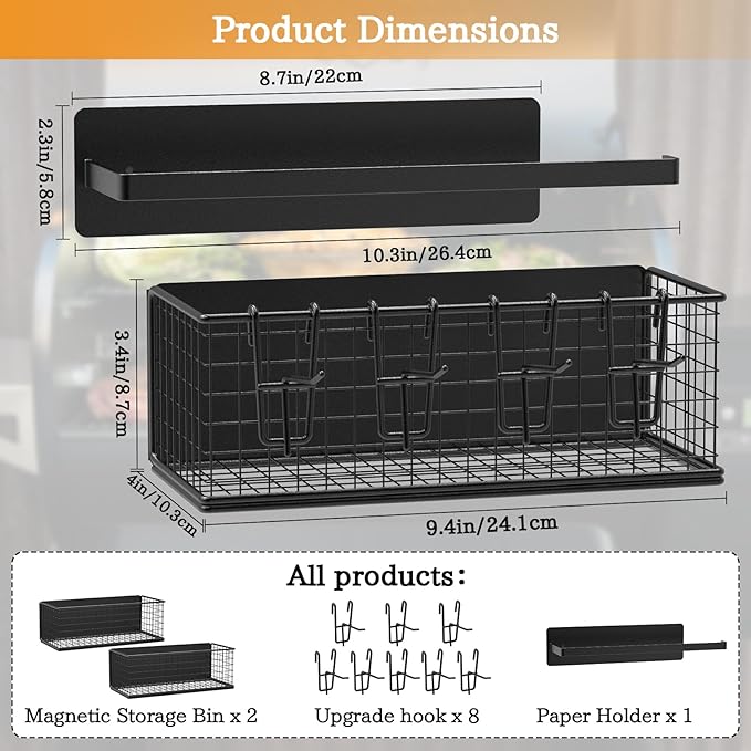 2 Pack Magnetic Storage Bins and Paper Towel Holder for Traeger Smoker Grills, Suit for Traeger Ironwood 885, Pro Series 34, Pro Series 22, Pro D2 575, Pro 780, Ironwood 650, Z-Grills, Pit boss