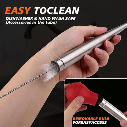 Turkey Baster Syringe for Cooking - Large Food-Grade Turkey Baster with Silicone Bulb, 2 Marinade Injector Needles, and Cleaning Brush - Turkey Baster for Juicy Roasts, BBQ, and Home Baking