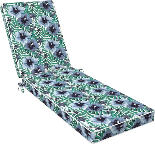 LVTXIII Outdoor Chaise Lounge Cushion 72x21x3 Inch, Water-Repellent Patio Seat Cushion with Ties & Hidden Zipper, Thick Foam Pad for Lawn Chair, Poolside, Patio Furniture, Blue Salmone Tropical